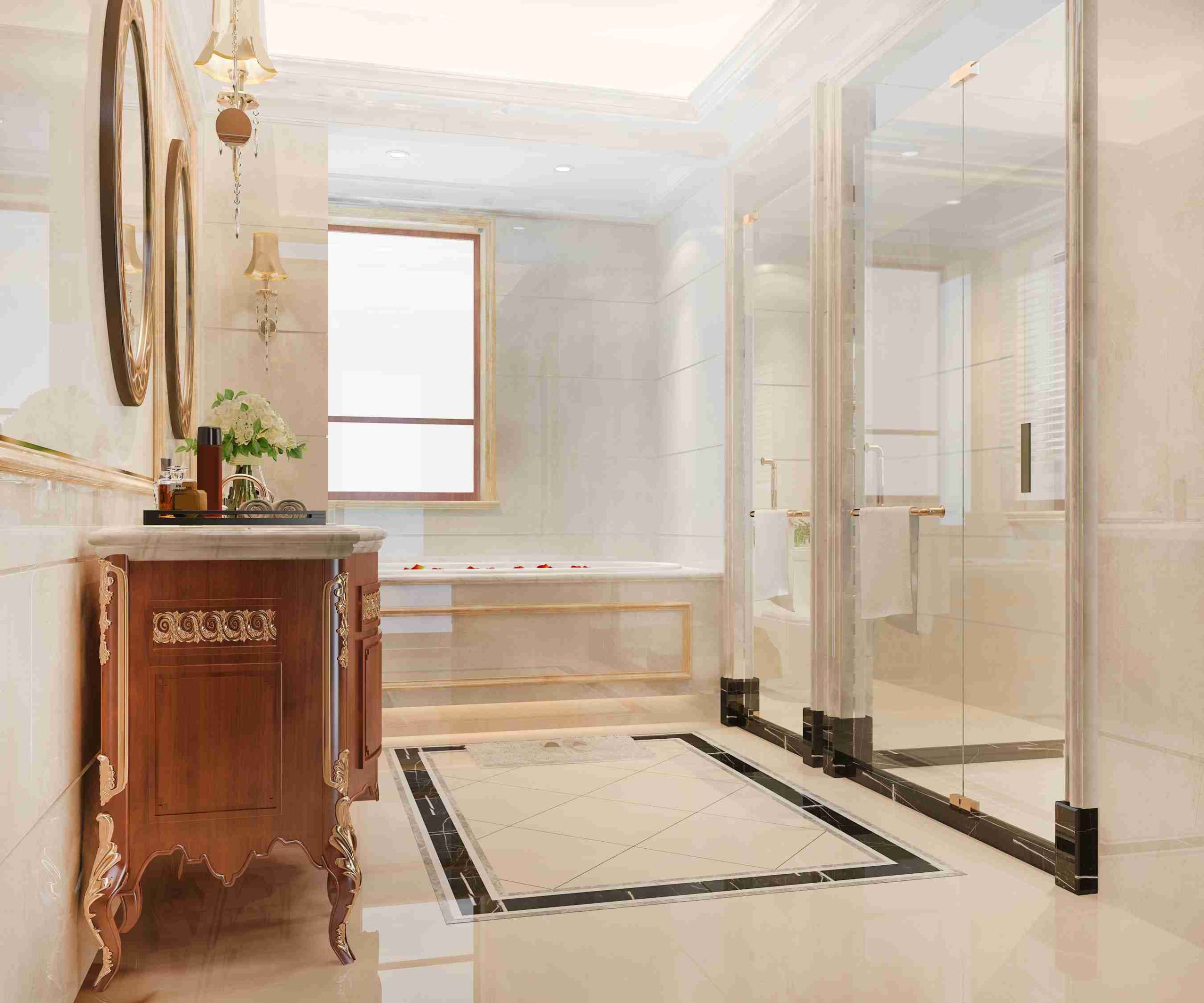 3d rendering modern wood stone white bathroom